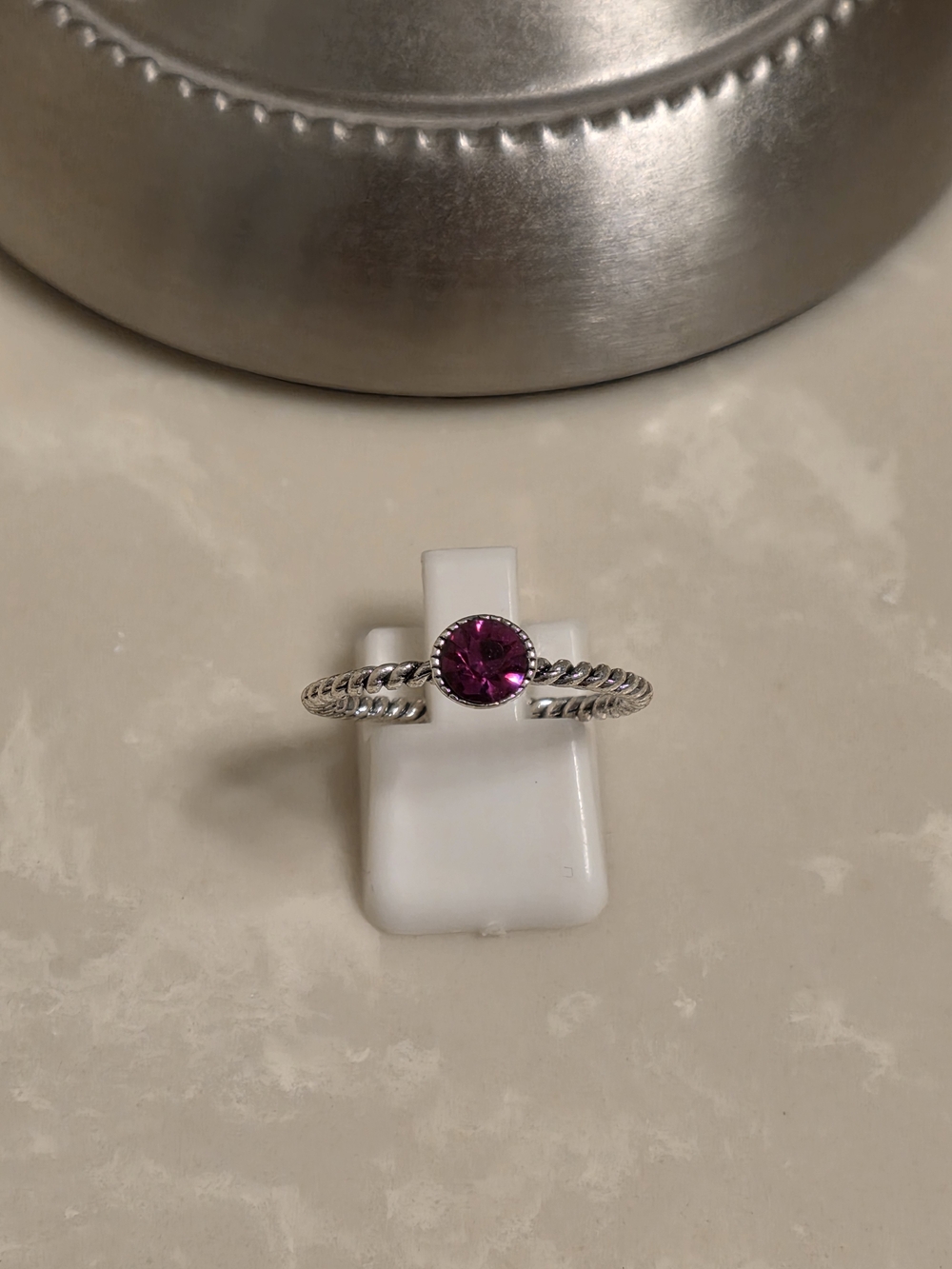 Silver and Pink Topaz Ring Size 8